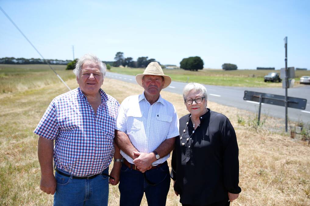 CONCERNED: Jim Doukas, Mick Mahony and Bev McArthur don't want wire rope barriers installed between Allansford and Panmure. Picture: Mark Witte