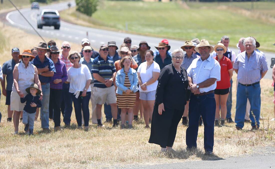 CONCERNED: Member for Western Victoria Bev McArthur joins residents at a rally to protest about wire rope barriers. Picture: Mark Witte