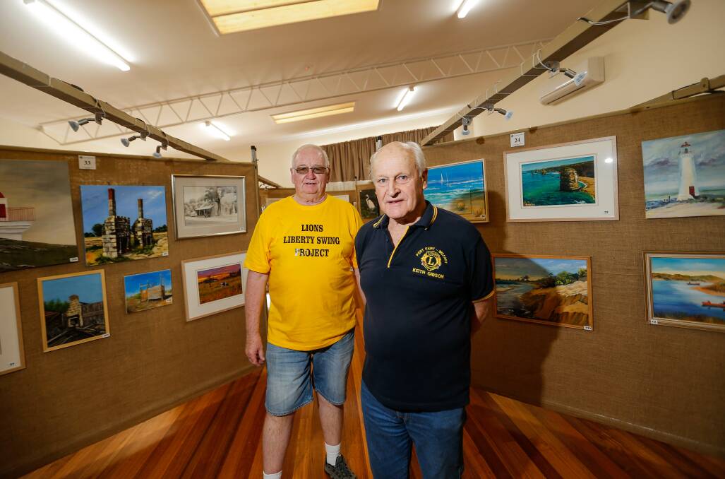 ARTISTIC: Port Fairy Belfast Lions Club members Keith Dawson and Keith Gibson are ready for the annual art show and textiles display. Picture: Anthony Brady