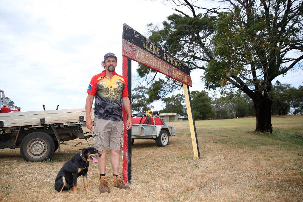 ON WATCH: Lake Condah mission caretaker Roger Morris and dog Jeb patrolled Aboriginal land near Heywood district fires. Picture: Mark Witte
