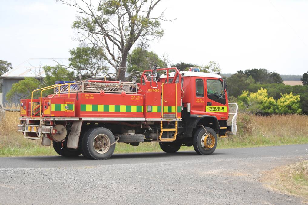The Heywood Forest Fire Management truck heading to the bushfire near Lake Condah. Picture: Mark Witte