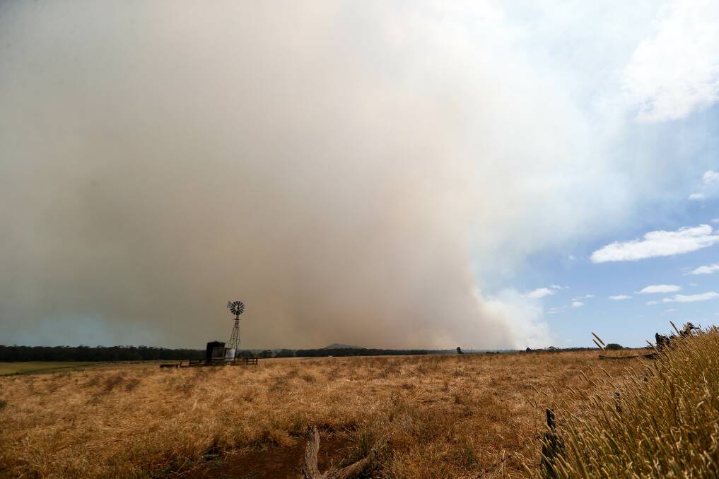 SMOKE PLUME: Fire at Budj Bim National Park on Wednesday afternoon. Picture: Anthony Brady