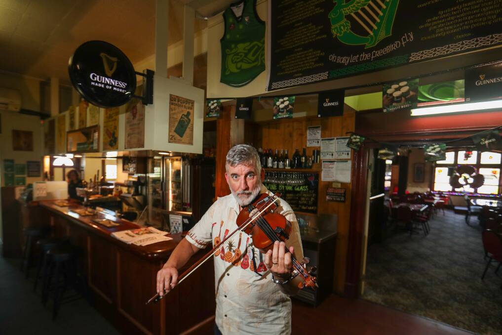 TUNED IN: Patrick Evans plays his fiddle at Mickey Bourke's Hotel during the Lake School of Celtic Music Song and Dance in Koroit. Picture: Morgan Hancock