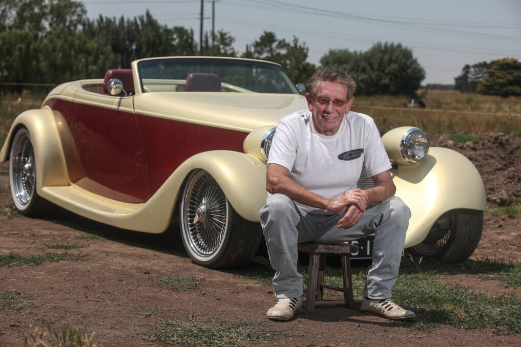 Ready to roll: Camperdown car builder Alan Fleming with his hand-built J-Rod. Picture: Rob Gunstone