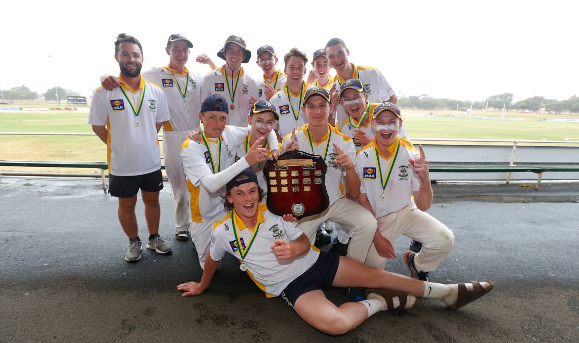 It's gold: Under 17 country week pool one winner Warrnambool Gold celebrates its victory. Picture: Mark Witte