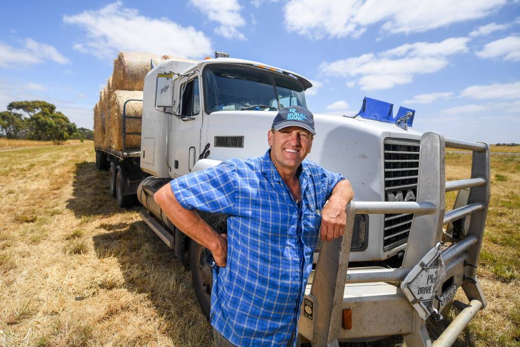 Hay drive: Mortlake farmer Greg Stephens is donating truckloads of hay to fire and drought-stricken communities. Picture: Morgan Hancock