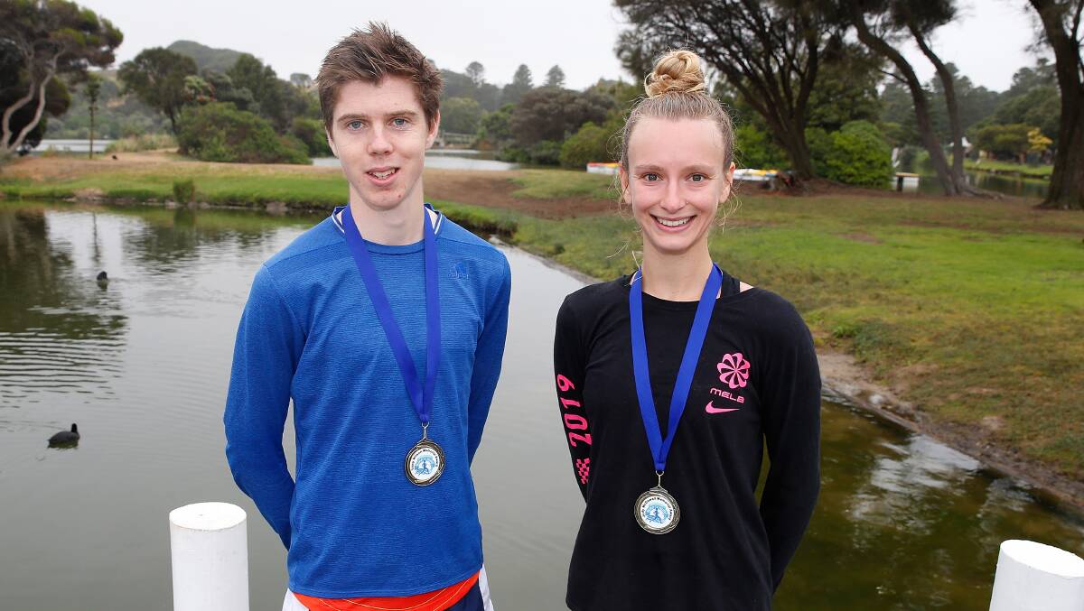 WINNERS: Tom Hynes and Sarah Bellchambers won the 10-kilometre run of the Surf 'T' Surf. Picture: Mark Witte