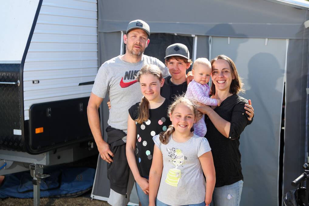 SAFE: The Gilbert family, Andrew, Gemma, Jayden, Alannah, Elodie and Michelle, from Rosebud, have moved their camping trip from fire-ravaged eastern Australia to Warrnambool. Picture: Morgan Hancock