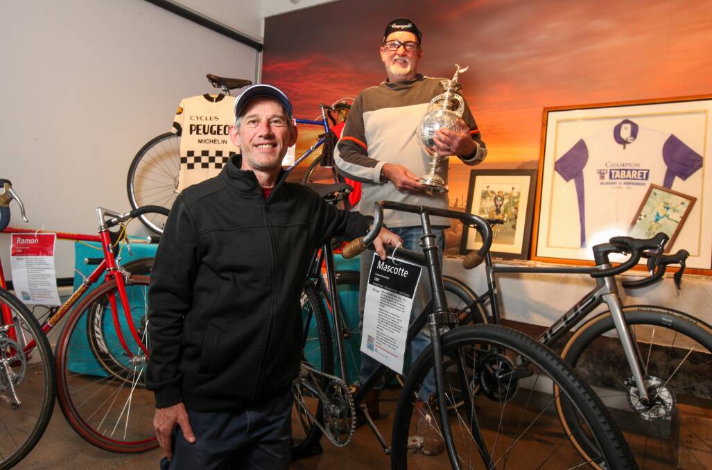 Rolling On: Melbourne to Warrnambool committee member Neil Hyland and cycling enthusist David Francis have put together a collection of memorabilia from the iconic race. Picture: Rob Gunstone