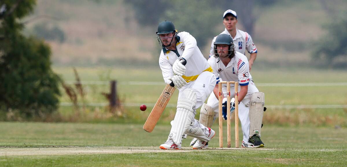 LAST EFFORT: Camperdown's Jye McLaughlin hits to the leg side. His side is aiming to finish in third spot and secure a finals berth. Picture: Anthony Brady