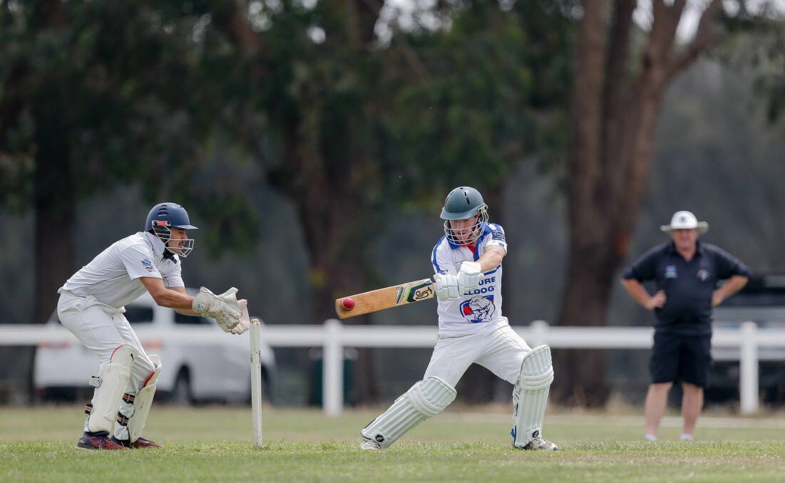 On the bat: Panmure's Paddy Mahony on his way to 46 against Purnim on Saturday. Picture: Anthony Brady