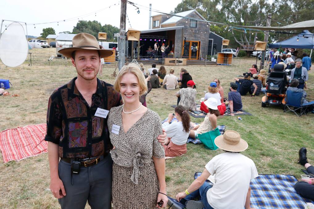 DRAWING CROWDS: Event Manager Sam Pyres and Volunteer co-ordinator Jaimee Millar at the site of the Goomfest2 in Wangoom. Picture: Mark Witte