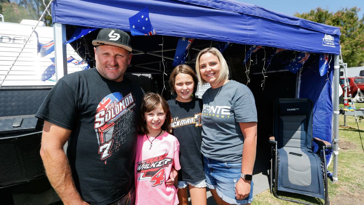 FAMILY AFFAIR: Leigh, Myah, 8, Mackenzie, 11, and Chantelle Estlick, are annual visitors to Warrnambool for the Grand Annual Sprintcar Classic. Picture: Anthony Brady