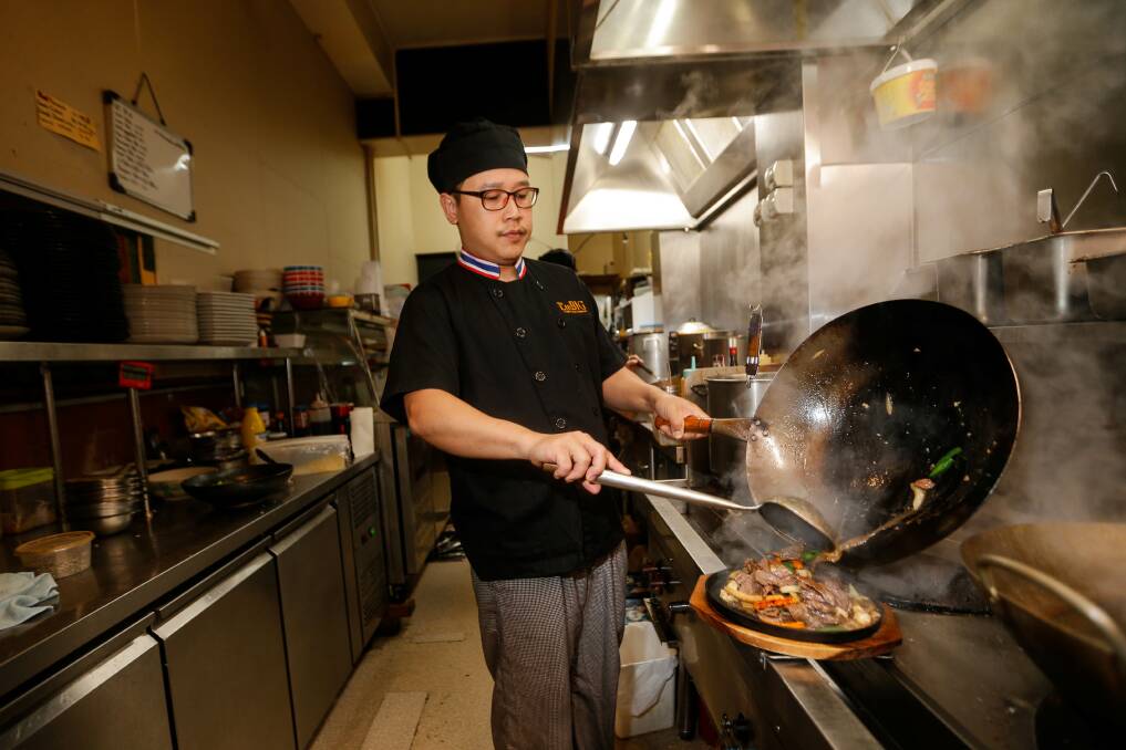 Liebig Cafe and Restaurant chef Klang in action preparing one of the restraunts 110 meals. Picture: Anthony Brady