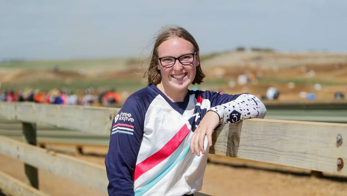 By the track: Terang's Sophie Kidd at the Shipwreck Coast Motocross Club's two-day open. Picture: Anthony Brady