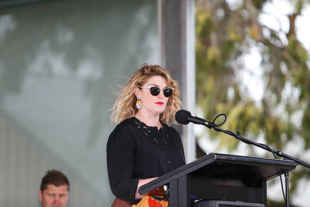 ON TRACK: Port Fairy Winter Weekends coordinator Amy Armstrong accepting the Moyne Shire Community Event of the Year award on Australia Day this year. Picture: Anthony Brady