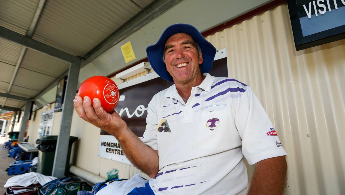 Relaxed: Mortlake Blue's George Draffen at Warrnambool Bowls Club on Tuesday. Picture: Anthony Brady