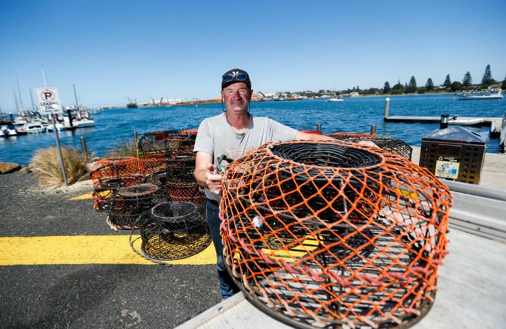 Portland cray fisherman Neil O'Connell with empty pots. Picture: Anthony Brady