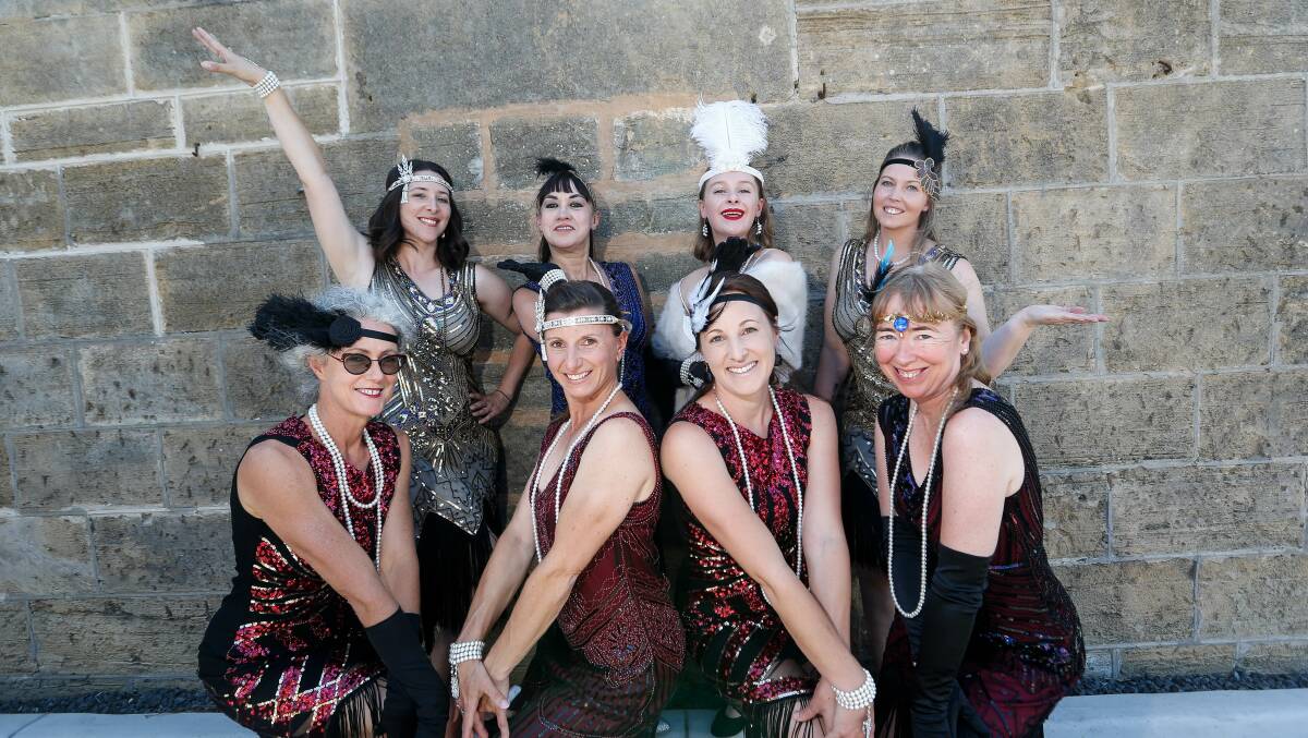 JAZZ: Sarah Freeman, Pania Broadway, Tabitha Alexander, April Stutchbury, Front: Natalie Ryan, Diana Montes-Cooper, Nicky Clapham, Maria Russell will be part of the Port Fairy Jazz Festival world record Charleston attempt Picture: Anthony Brady