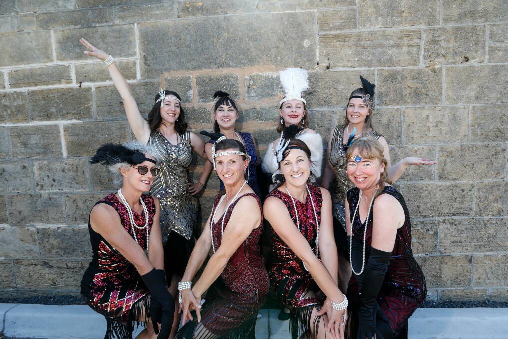 Back: Sarah Freeman, Pania Broadway, Tabitha Alexander, April Stutchbury, Front: Natalie Ryan, Diana Montes-Cooper, Nicky Clapham, Maria Russell will be part of the Port Fairy Jazz Festival world record Charleston attempt Picture: Anthony Brady