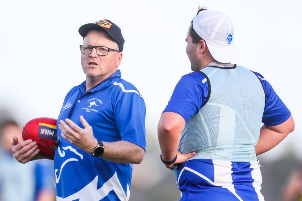 GOOD BUSINESS: Russells Creek coach Peter Timms during a pre-season training session. The Kangaroos have signed four top-line players. Picture: Morgan Hancock