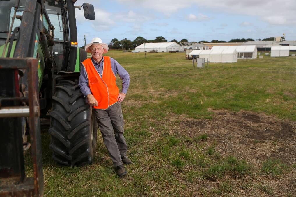 Filling up fast: Tony Rea helps to prepares the Allansford site for the 2020 Sungold Field Days. Picture: Morgan Hancock