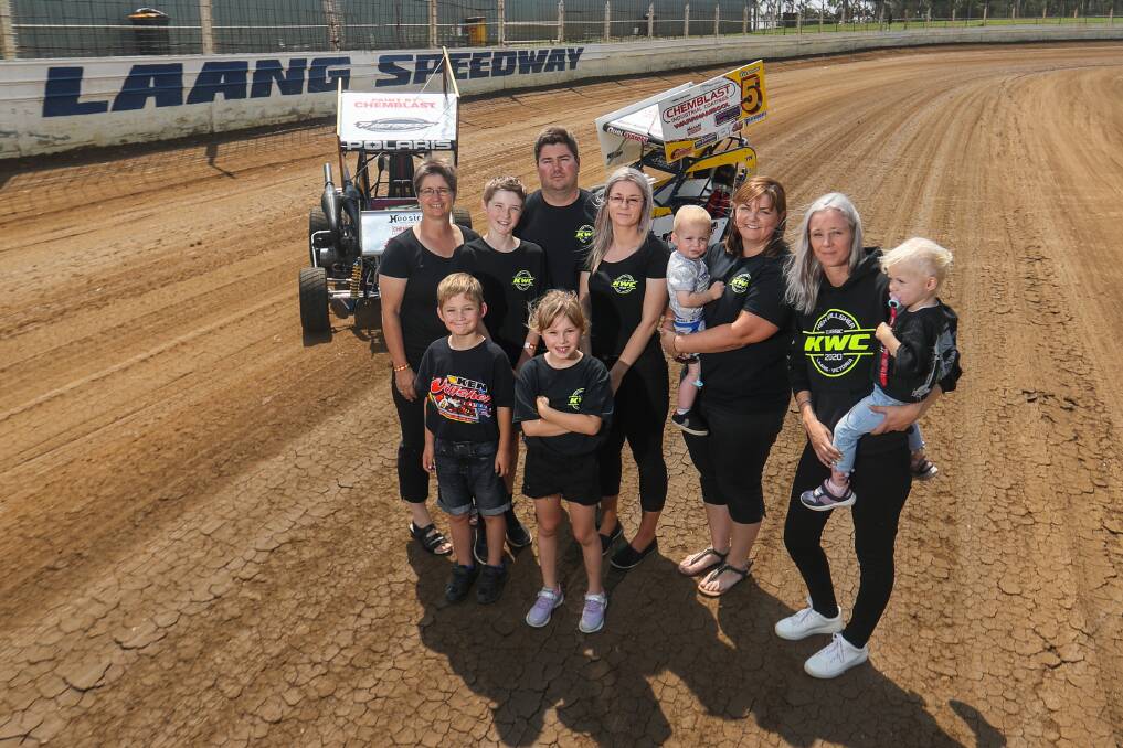 Together: The Willsher family pose at Laang Speedway, where the Ken Willsher Classic will be held. Picture: Morgan Hancock