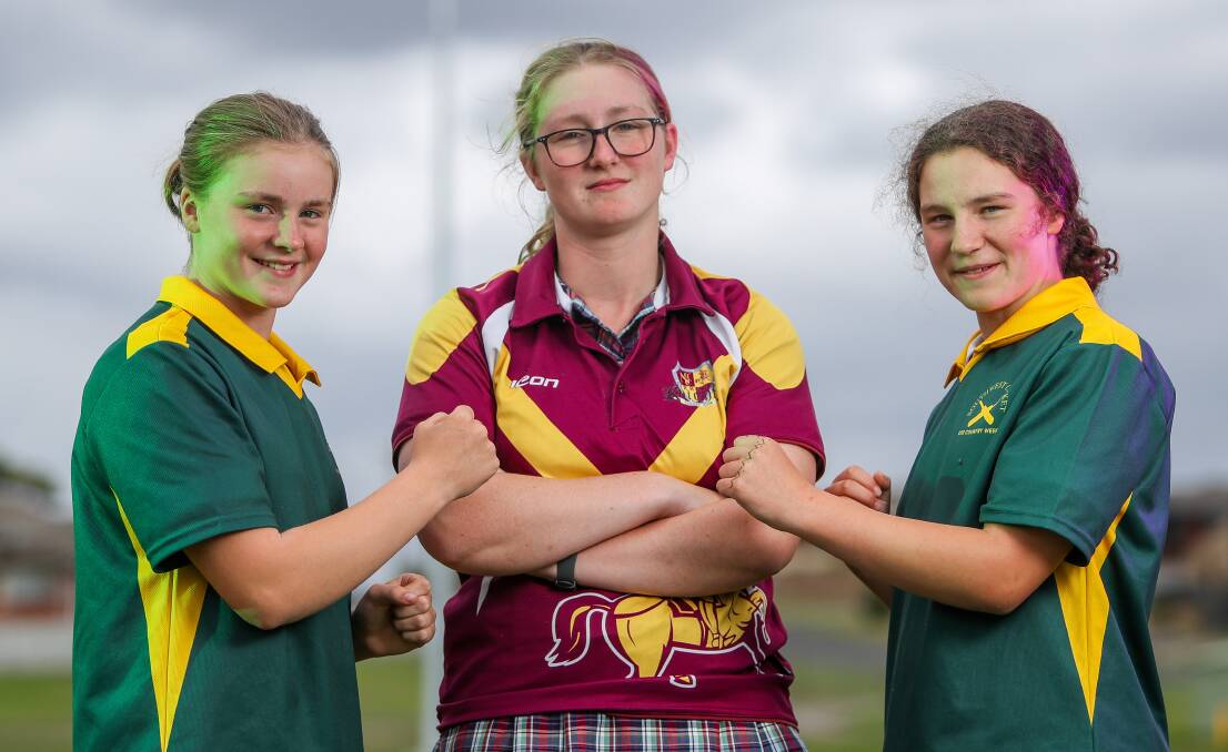 Sibling rivarly: Sisters Anna, Jacque and Leah Dickson are playing in semi-finals on Wednesday. Twins Anna and Leah play for South West Cricket Association and Jacque for Nirranda. Picture: Morgan Hancock