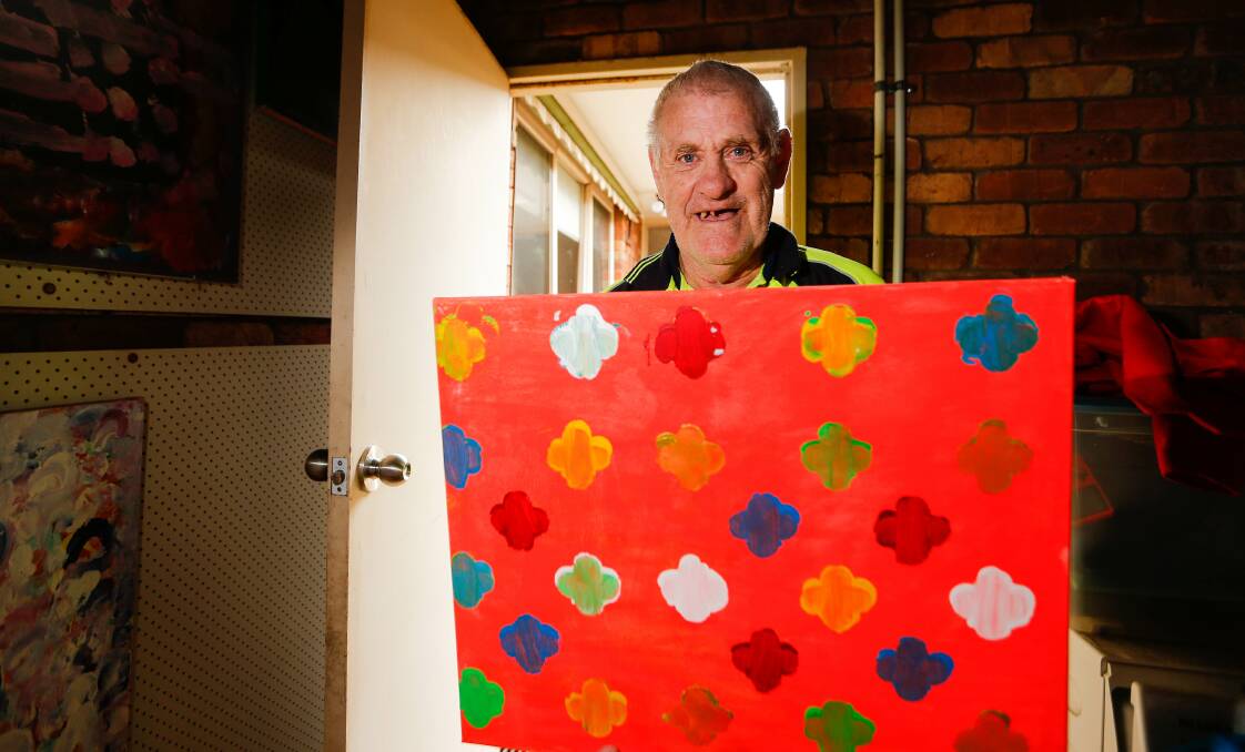 Neville O'Donohue shows off one of his pieces. Picture: Anthony Brady
