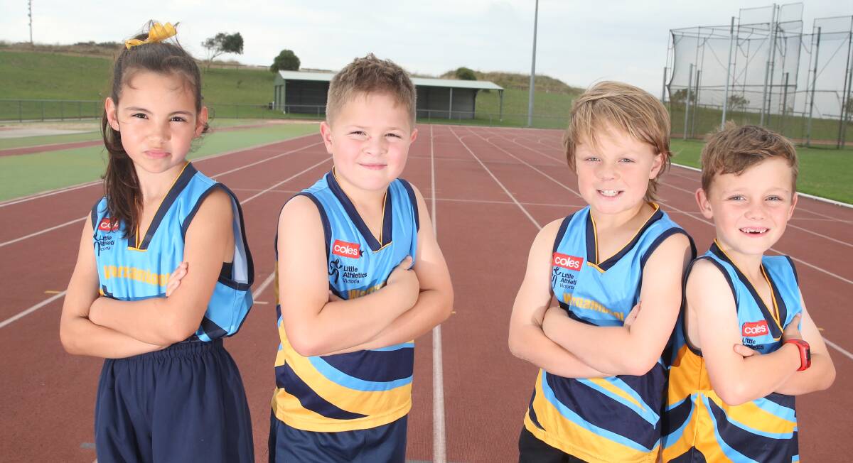 RUN, JUMP and THROW: Warrnambool Little Athletics' members like Mille Austin, Felix Wright, Jaxon Morgan and Nash Talbot will return to the track on November 20. Picture: Mark Witte