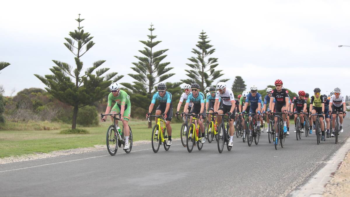 PEDAL POWER: The peloton rides down Viaduct Road towards the breakwater during a race in last year's Melbourne to Warrnambool Cycling Classic weekend. Picture: Mark Witte