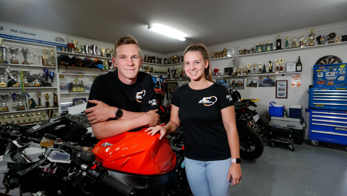 Team: Warrnambool's Ted Collins and his girlfriend Tayla Relph are heading to Phillip Island to compete in the Australian Superbike Championship. Picture: Anthony Brady
