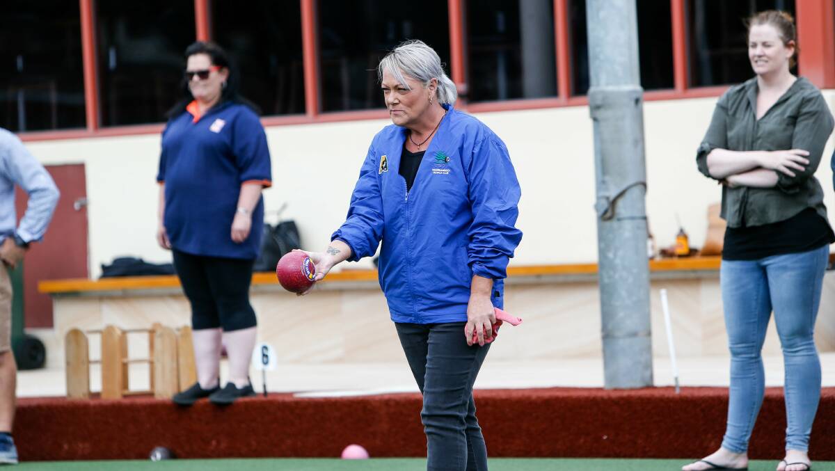 READY TO GO: Brenda Parker lines up a bowl. Picture: Anthony Brady