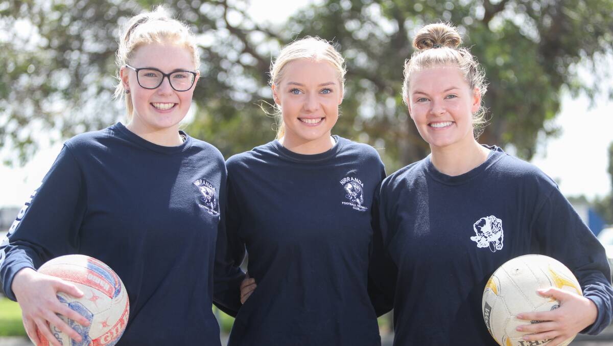 READY TO GO: Chelsea Adams, Jo Couch and Hayley Pouw are determined to make a mark for Nirranda in 2020. Picture: Morgan Hancock