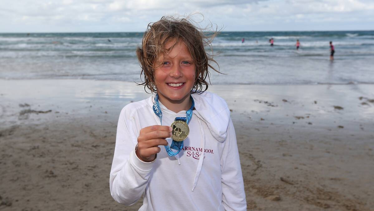 Gold: Warrnambool's Hugh Fawcett, 9, was first in the under 9s board race. Picture: Mark Witte