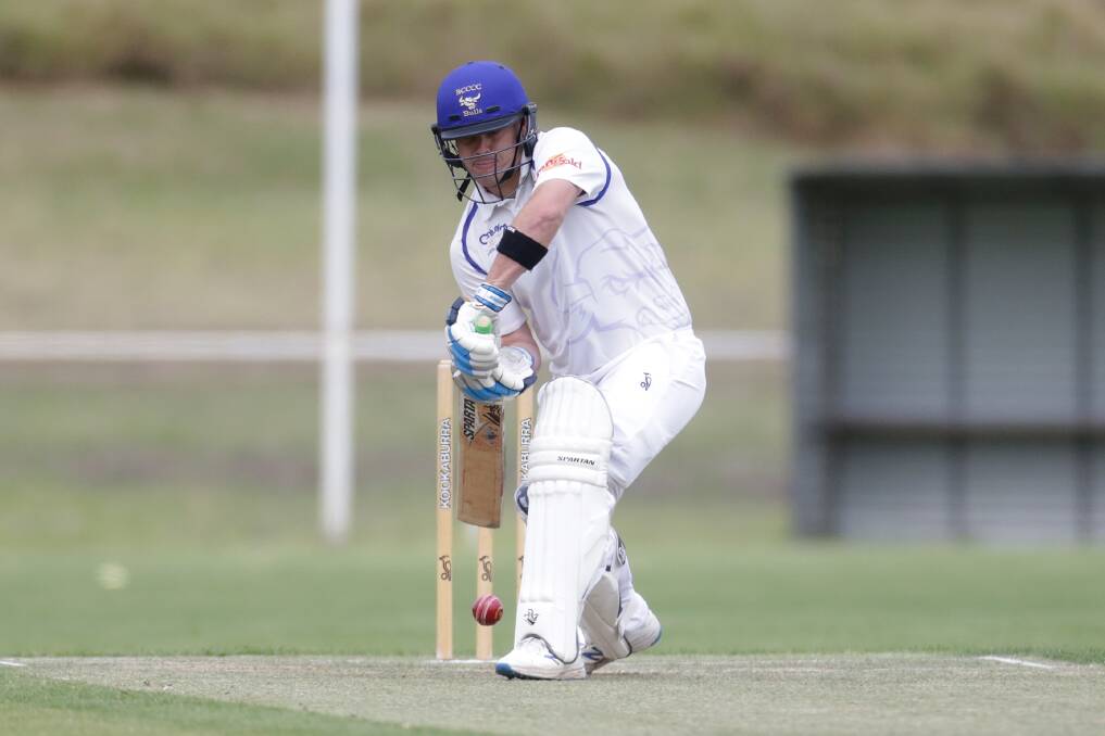 ONE TO GO: Brierly Christ-Church's Nathan Murphy plays a defensive shot in the semi-final. The long-time Bulls cricketer will feature in the grand final on Saturday and Sunday. Picture: Mark Witte