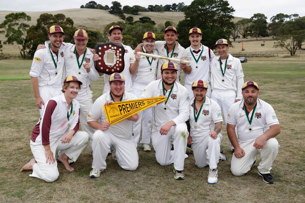 HOWZAT: Pomborneit celebrates winning the division three premiership after beating Bookaar by 59 runs. Picture: Mark Witte