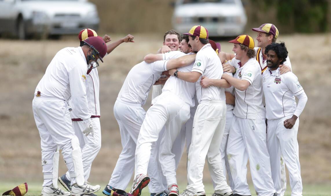 Cricket coming back: Pomborneit celebrates winning the South West Cricket Association division one premiership earlier this year. Picture: Mark Witte