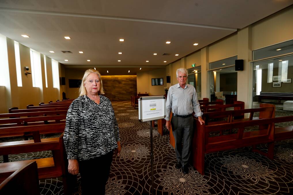 Alice Guyett-Wood and Brian Guyett from Guyetts Funerals in Warrnambool, pictured in March this year when the pandemic started impacting funerals. Picture: Anthony Brady