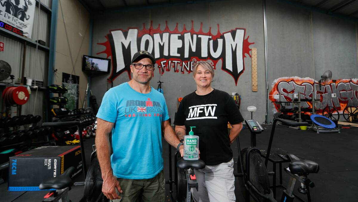 BACK IN BUSINESS: Momentum Fitness owners Scott and Kris Sudale re-opened their gym this week. Picture: Anthony Brady