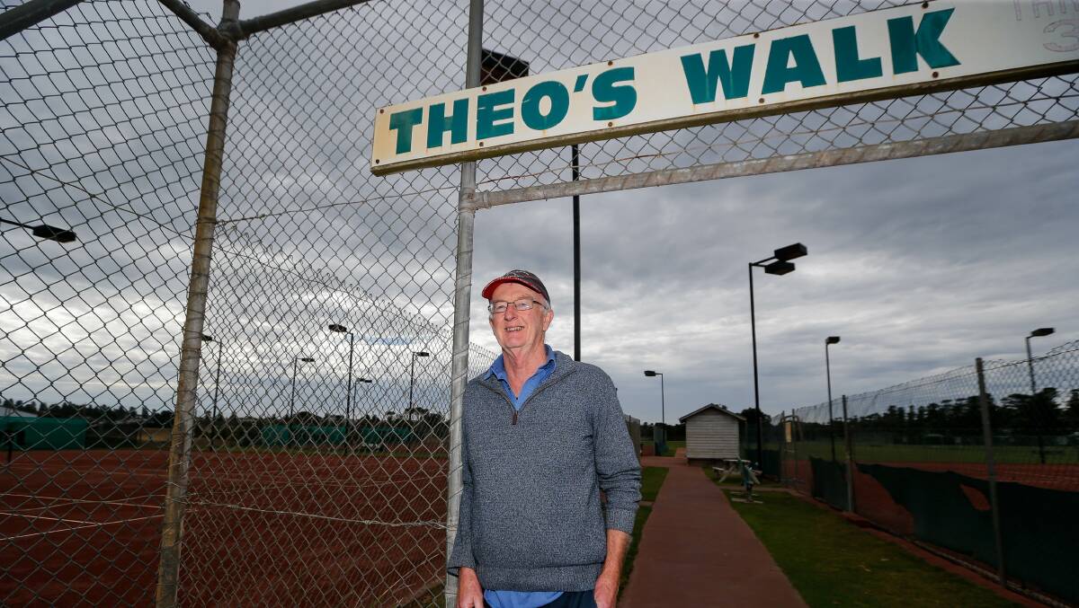 HONOUR: Warrnambool Lawn Tennis Club member Lew Officer at the entrance to Theo's Walk. Picture: Anthony Brady