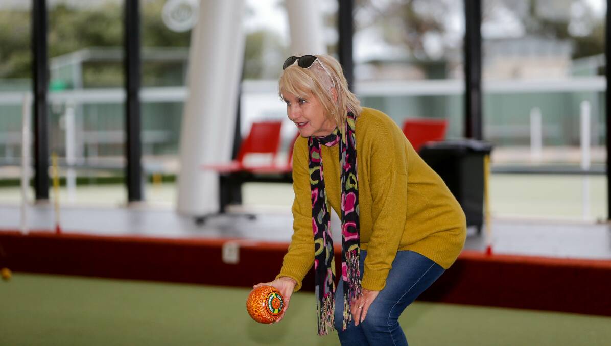 On the green: Rose Mackley enjoying bowls being back with a game at City Memorial Bowls Club. Picture: Anthony Brady