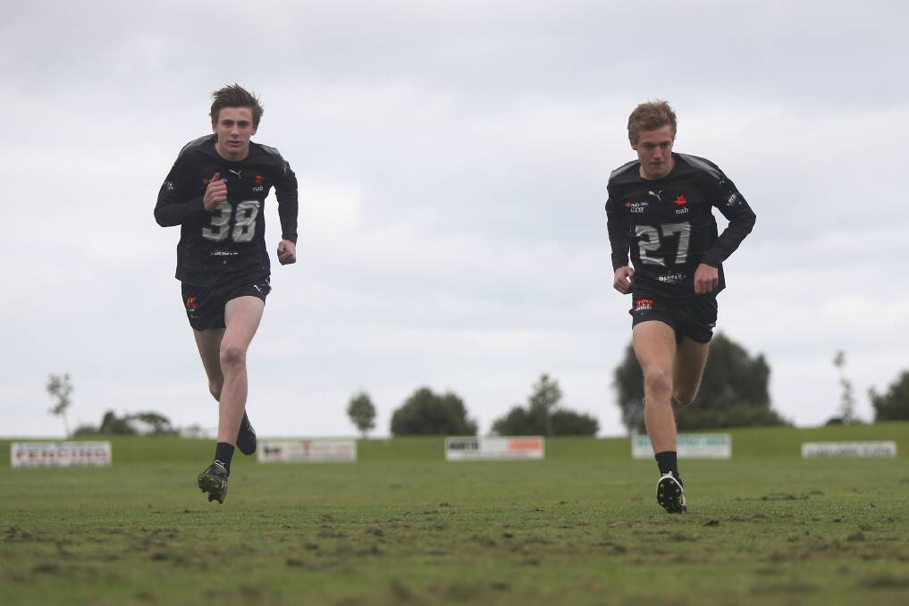 TRAINING DAYS: Greater Western Victoria Rebels and Koroit teammates Thomas Baulch, 16, and Mac Petersen, 17, are also part of the NAB League system. Picture: Mark Witte