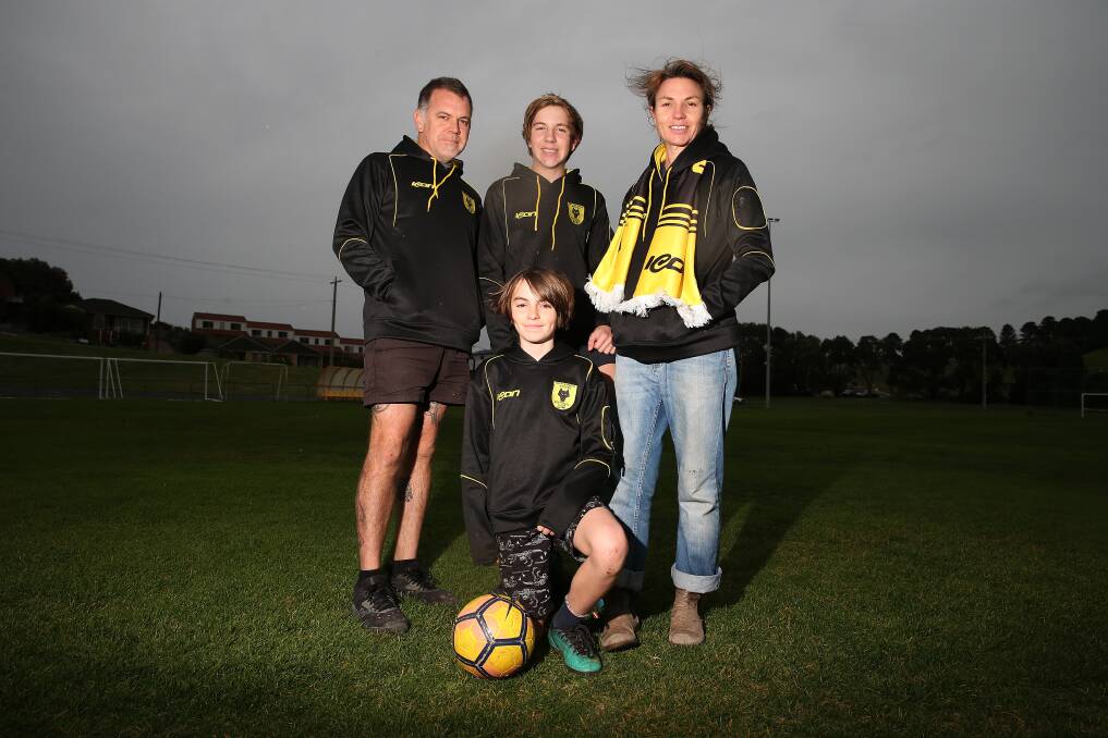 FAMILY: Natasha Cummings, her partner Phil Cooke and their sons Oscar, 13, and Julian, 11, at their second home - Harris Street Reserve. Picture: Mark Witte