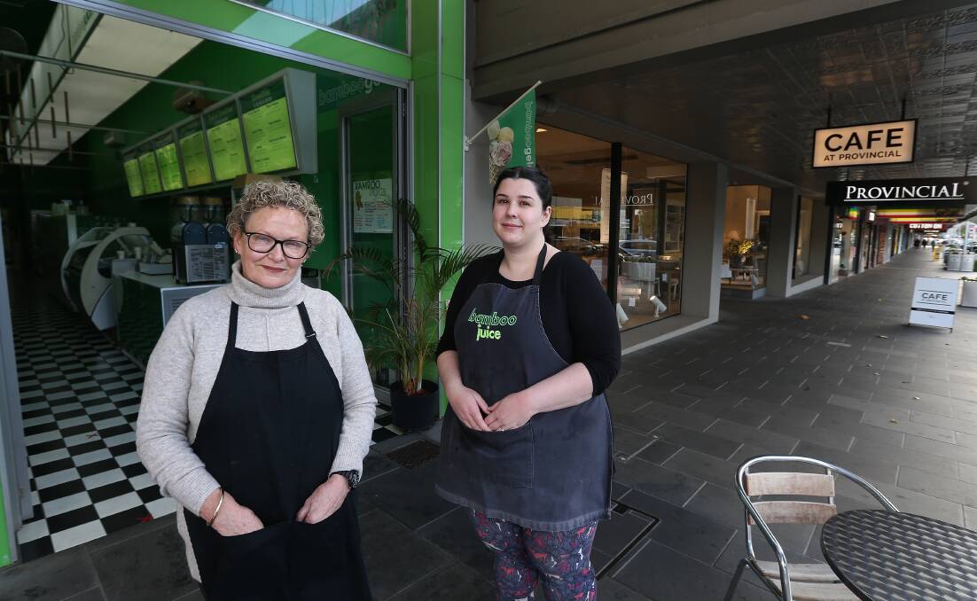 HELP NEEDED: Bamboo Juice owner Sally Astbury and employee Ruby McSparron have urged the Warrnambool City Council to help businesses. Picture: Mark Witte