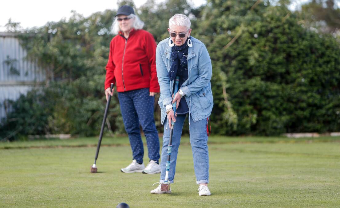 In action: Diana Sargent playing at Warrnambool City Croquet Club earlier this year. She'll play in division three of the golf croquet championships. Picture: Anthony Brady