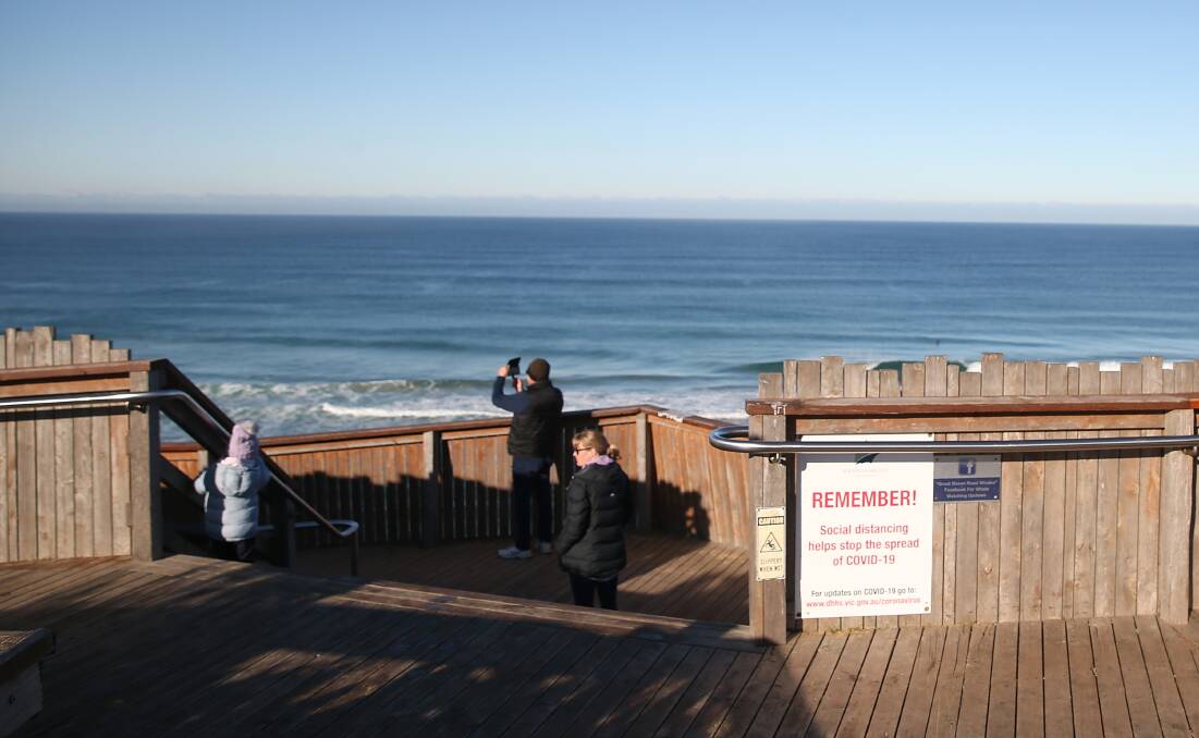 RESTRICTIONS IN PLACE: Warrnambool's whale viewing platform is open, but social distancing measures are in place and visitors are urged to adhere to them. Picture: Mark Witte