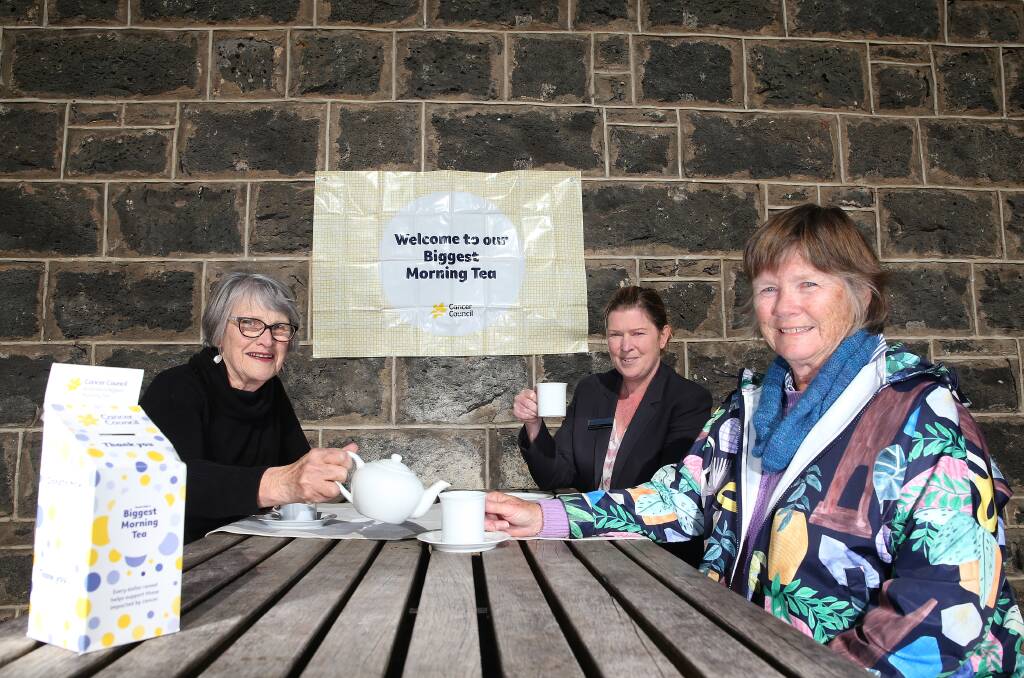CHANGE AFOOT: Port Fairy Biggest Morning Tea organiser Heather Hampson, Port Fairy and District Community Bank manager Julia O'Neill and organiser Mandy King. Picture: Mark Witte