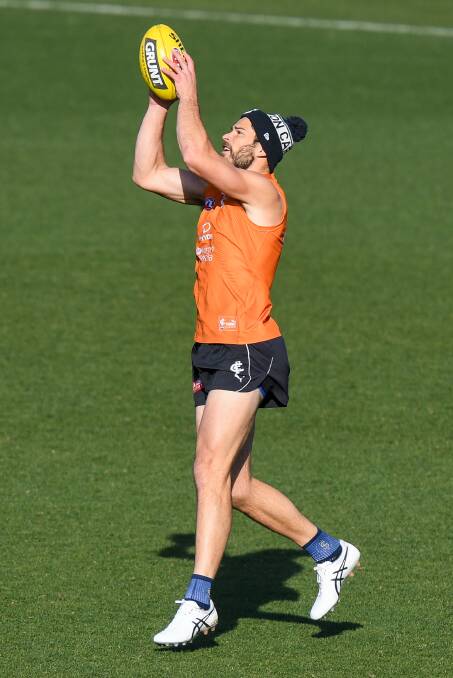 Strong take: Blue Levi Casboult marks the ball at training. Picture: Morgan Hancock