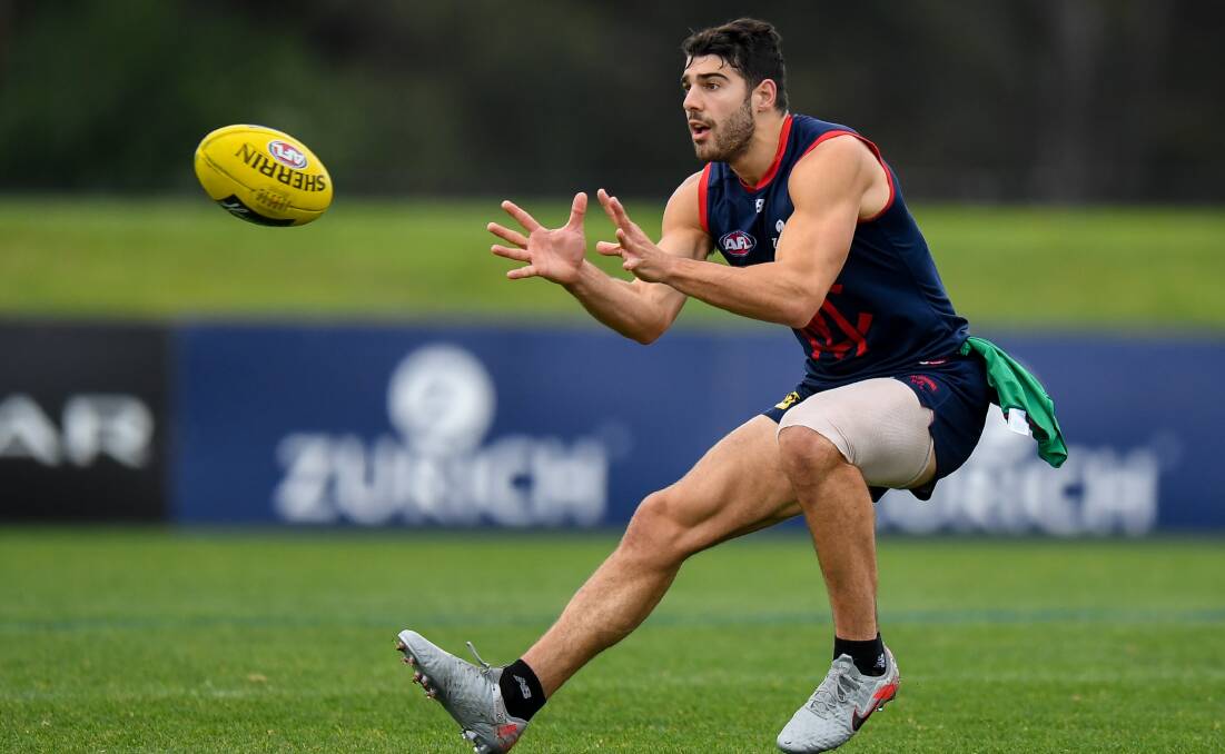 Match-winner: Melbourne's Christian Petracca marks the ball. He's been among the league's most dominant midfielders this year. Picture: Morgan Hancock